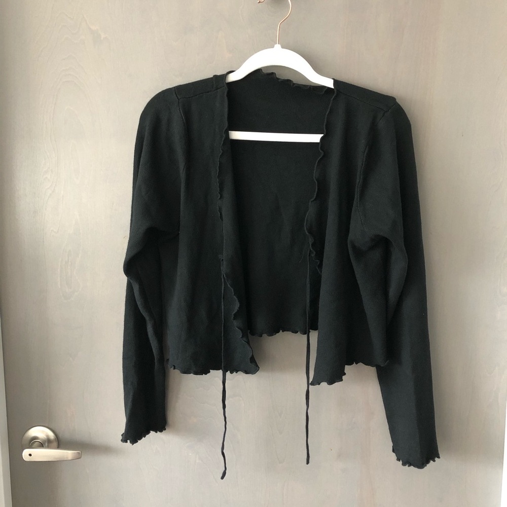 Lettuce Trim Knot Front Crop Cardigan